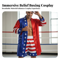 Hooded Fighter Robe with Shorts Skin-Friendly Hooded Boxing Robe and Shorts Set Breathable American Flag Boxing Costume for Men, Adults