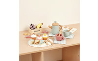 Wooden Tea Party Set Pastel Wooden Tea Set for Young Children, Playroom