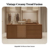 Rattan Reception Desk Large Capacity Storage Boutique Checkout Counter Spacious Desktop Boho Design Front Desk for Office Managers, Lobby