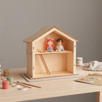 Assembly Cottage with Ladder Unfinished Wooden Woodcraft Two-Tier Miniature Wooden house for Hobbyists