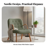 Nordic design Upholstered Armchair with Wooden Legs sturdy Wood Frame Lounge Chair space-saving Design Indoor Furniture snug Fabric for Apartment Dwellers, Young Adults, Balcony, Living Room, Bedroom, perusing corner
