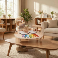 Wooden Drum Set with Mallet Hand Eye Coordination Music Activity Table Fine Motor Foundational Skills Instrument for Infant