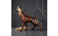 Electroplated Metal Accents Wood Big Feline Statue Detailed Contours Wood Feline Figurine Standing Pose Desktop Ornament