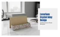 Crystal Sparkle Stone Business Card Holder, Elegant Desk Organizer, Office Decor, Alabaster Coral Navy