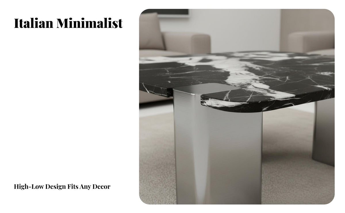 2 Pieces Minimalist Italian Design Marble Top Table Set Space-Saving Nesting Coffee Table Set Stable Support Modern High Low Coffee Tables Rounded Safety Corners for Apartment Dwellers, Interior Decorators, Adults, Living Room, Lounge Area, Small Areas