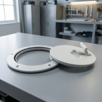 Deck Plate Cover with Pull Handle Pre-Drilled Marine  Deck Plate with Hinge Low-Profile Circular Access Cover for Boats, Yachts