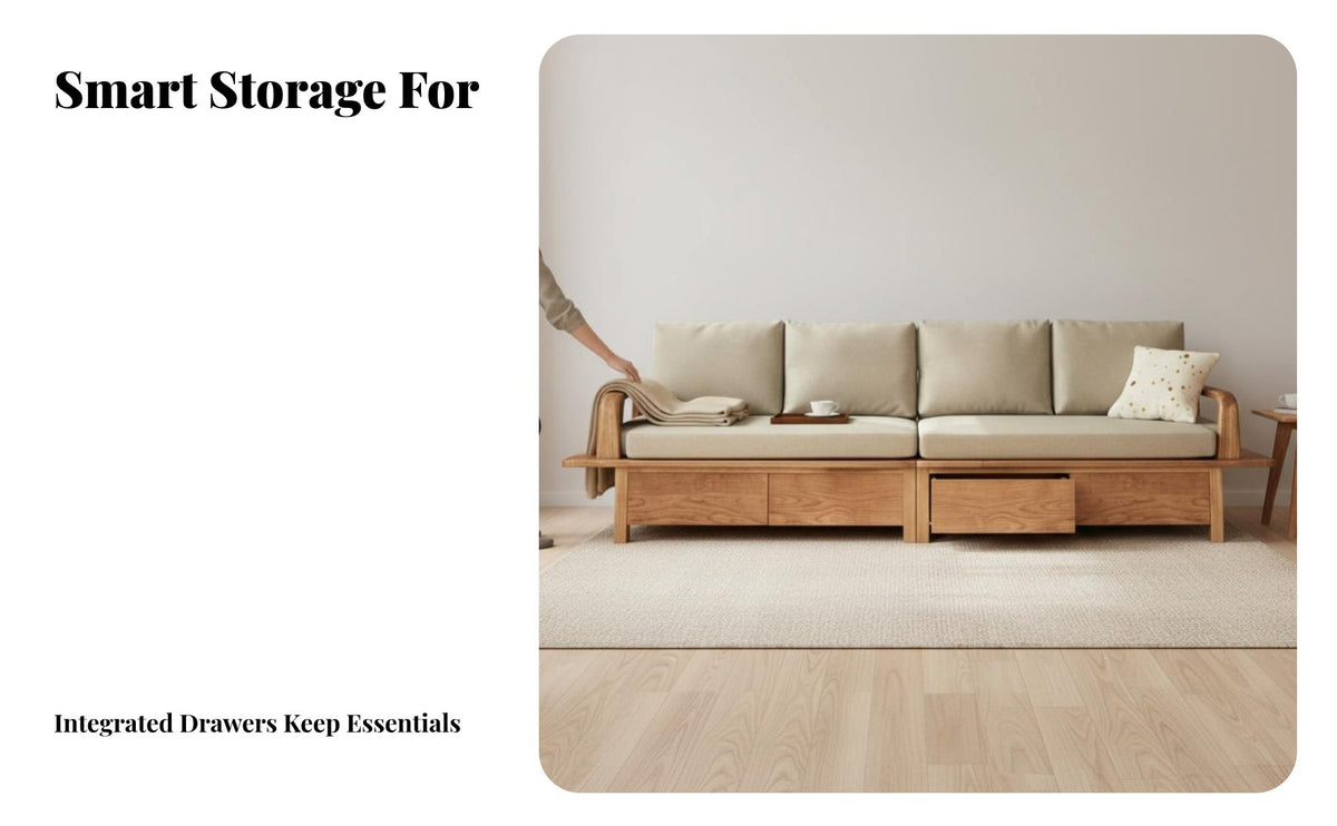 Storage Sofa with Drawers Japanese aesthetic Living Room Furnishing Nordic Aesthetic Wooden Couch for Homeowners, Families, Lounge Area, Bedroom, Office