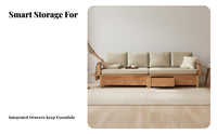 Storage Sofa with Drawers Japanese aesthetic Living Room Furnishing Nordic Aesthetic Wooden Couch for Homeowners, Families, Lounge Area, Bedroom, Office