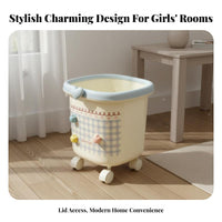 Cute Trash Bin on Wheels Large Capacity Rolling Trash Can Movable Garbage Bin Wide Accessible Ing Wheeled Paper Basket Easy To