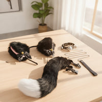 3 Pieces Cat Ear Headband with Tail Faux Hair Feline Ears Headband Soft Cosplay Accessories for Cosplayers