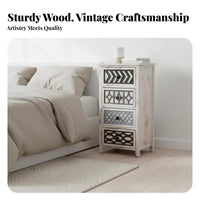Nordic design 2-Drawer Nightstand Distressed Finish Bedside Table Vintage Look Bedroom Furniture space-saving Size for Apartment Dwellers, Interior Decorators, Homeowners, Entryway, Living Room, Hallway, Home Decor