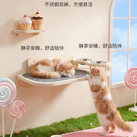 亚马逊猫咪壁挂睡觉吃饭一体台实木家用墙面造景带双食盆猫爬架