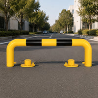Black Warning Bands U-Shaped Parking Barrier Yellow Steel Pipe Guardrail Floor Plate Detachable Base Guardrail High Visibility for Roadway Intersection