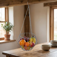 Foldable Metal Fruit Basket, 3-Tier Hanging Basket for Kitchen, Space-Saving, Modern in Silver, Perfect for Small Apartments
