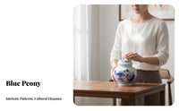 Airtight Seal Chinese Floral Tea Jar Decorative Blue and White Porcelain Jar Housewarming Gift Chinese Design Tea Container for Home Decorators, Collectors, Homeowners, Shelf Display, Tabletop, Kitchen, Living Room