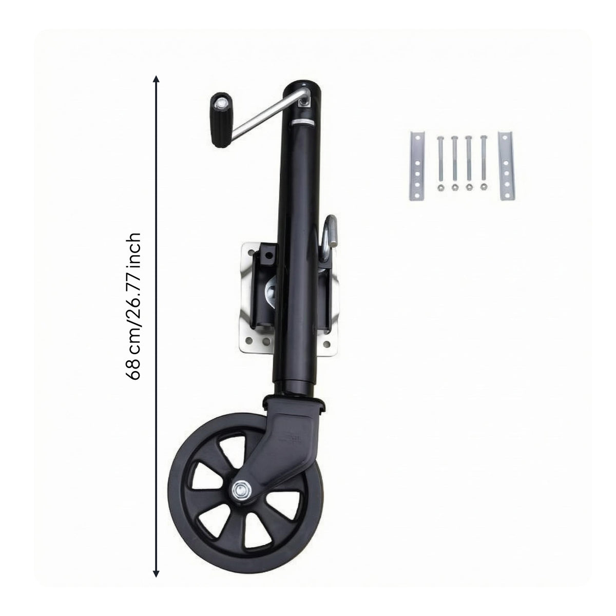 Side-Wind Crank Hauling Vehicle Trailer Support Wheel Wheel Metal Construction Caravan Trailer Support Wheel Wheel Steel Swivel Hauling Vehicle Support Stand Mounting Hardware