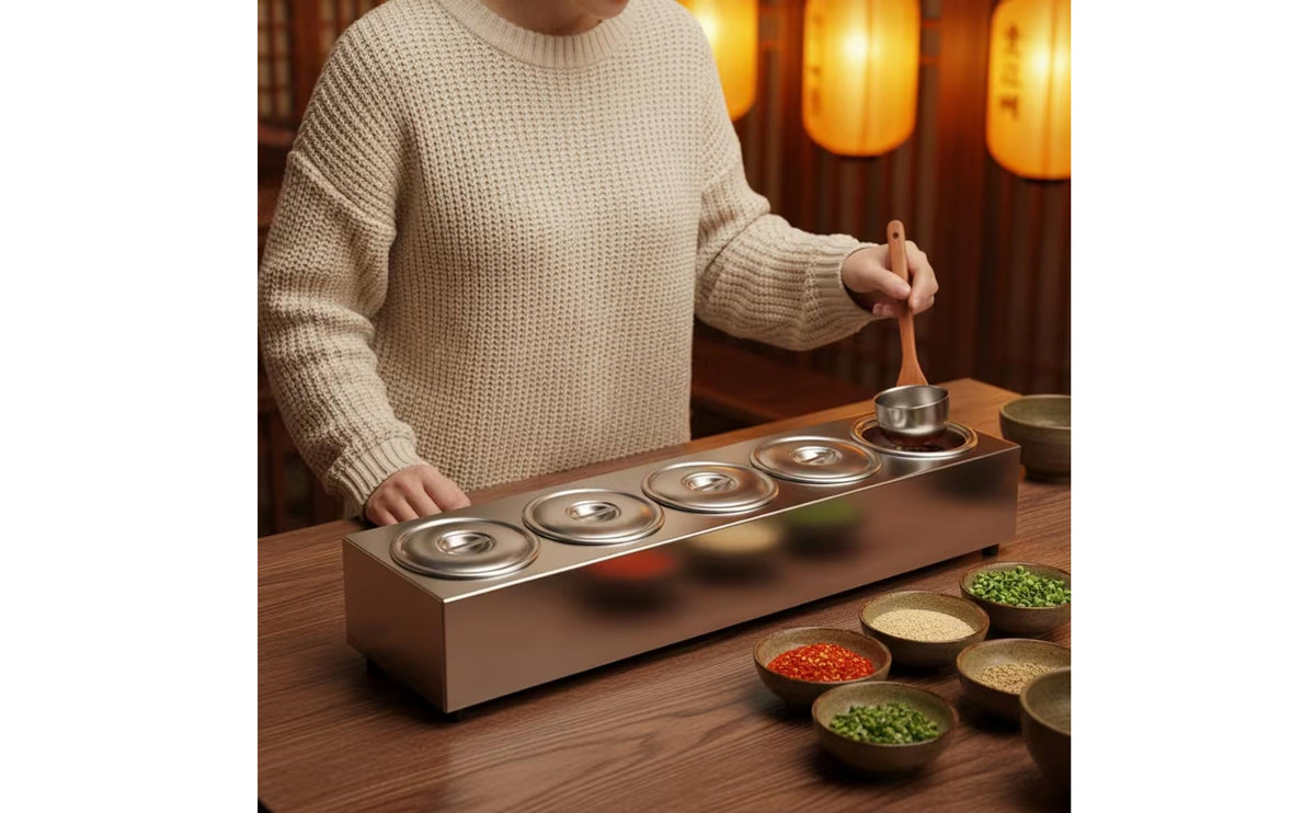 Condiment Organizer with Lid Food-Grade Condiment Organizer with Lids Rust-Resistant Five Compartment Seasoning Box for Caterers, Restaurant Kitchens