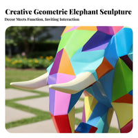 Weather Resistant Geometric Elephant Sculpture Waterproof Modern Elephant Lawn Sculpture Sun-Proof Outdoor Decoration Hand-Painted for Landscape Designers, Property Managers, Hotel Entrance, Courtyard, Public Square, Patio