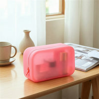 Semi-Transparent Silicone Cosmetic Bag Water-Resistant Silicone Makeup Pouch Lightweight Cosmetic Bag with Zipper Compact for Purse Organization