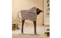 Resin Wood Grain Bull Ornament Vintage-Inspired Rustic Bull Statue Freestanding Home Decor Textured