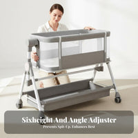 6-Level Height Adjustment Adjustable Co-Sleeper with Storage Rocking Function Portable Co-Sleeper Bassinet Multi-Functional Newborn Cradle Lockable Wheels for Newborns, Infants, Parents, Nursery, Bedroom, Living Room, Home