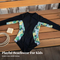 Long Sleeve Floral Swimsuit Padded Floral Print Wave Ing Suit Single Piece Sun Protection Swim Attire Quick-Dry Textile