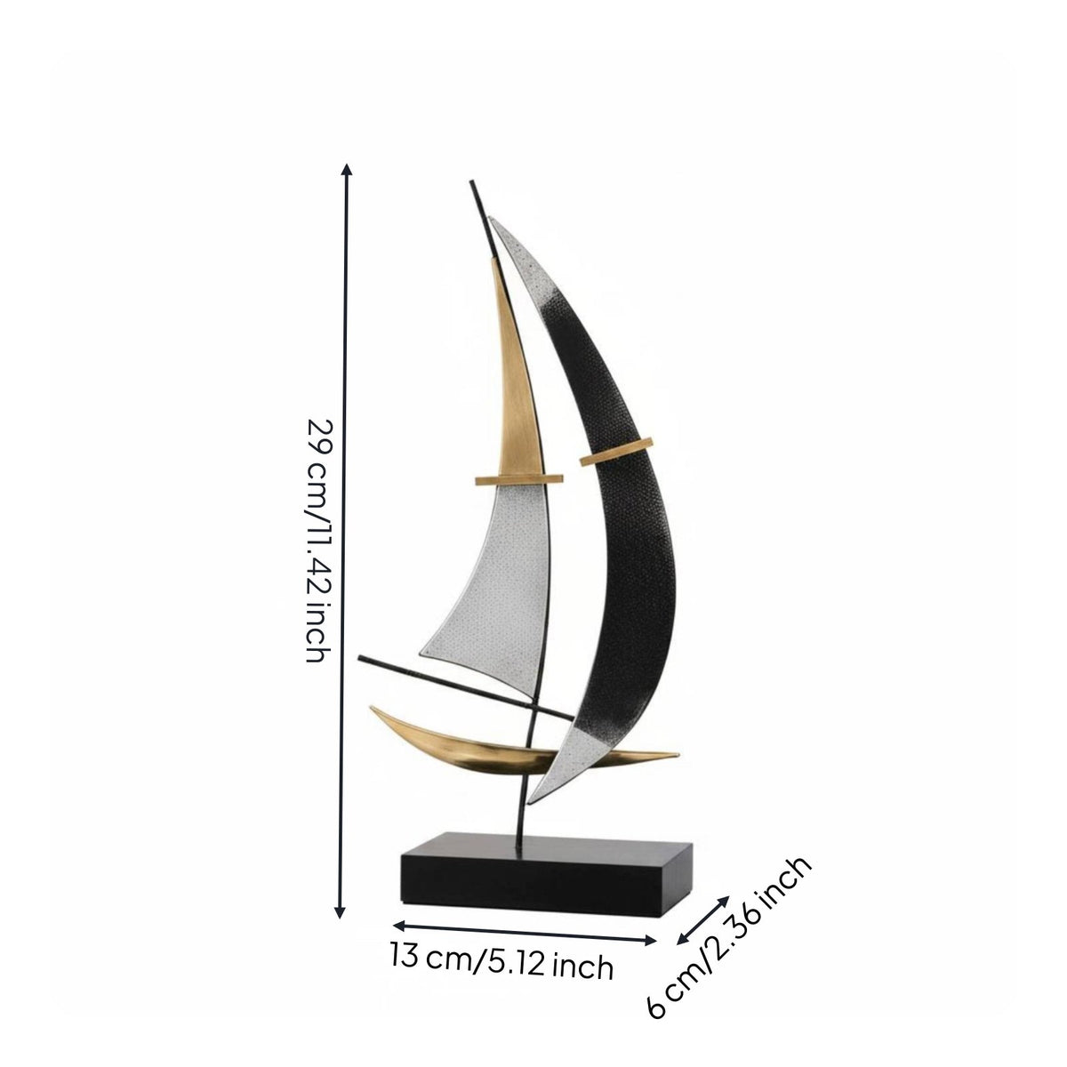 Wrought Iron Art Metal Sailboat Statue Artistic Accent Modern Sailboat Ornament Luxury Feel for Living Room, Entryway, Bookshelf