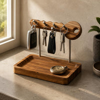 Hardwood Key Holder Large Capacity Key Organizer Stand Space Home Storage for Entryway