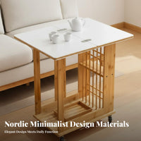 Retro Design Sofa Side Table with Wheels Space Saving Foldable Sofa End Table Multifunctional 2-Tier Rolling Cart Easy Setup for Apartment Dwellers, Homeowners, Living Room, Small Areas, Bedroom, Office