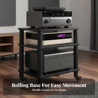Shock-Absorbing Design Amplifier Shelving Unit Stable Steel Frame AV Media Stand with Wheels Heavy-Duty High-Fidelity Equipment Stand Lockable Casters for Audiophiles, Home Theater, Living Room