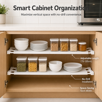 Adjustable Shelves, White Garage Shelving Units for Storage, Retractable Tension Rod Shelf Organiser, 10cm Metal
