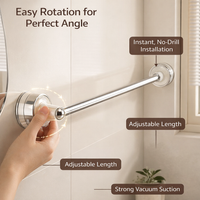 Towel Bar for Washroom and Wet Room, Rotating and Extendable Stainless Rack for Bathroom with Suction Cup