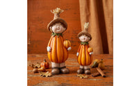 3 Pieces Pumpkin Scarecrow Figurine Hand-Painted Ceramic Pumpkin Figure Whimsical Scarecrow Statue with Hat for Tabletop, Shelf, Entryway