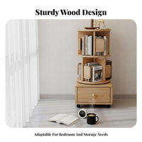360° Rotating Design Revolving Book Universal with Drawer Space-Saving Multi-Level Bookcase with Drawers Versatile Use Bookshelf Modern Aesthetic for Apartment Dwellers, Homeowners, Bedroom, Small Areas, Study Room, Home Office