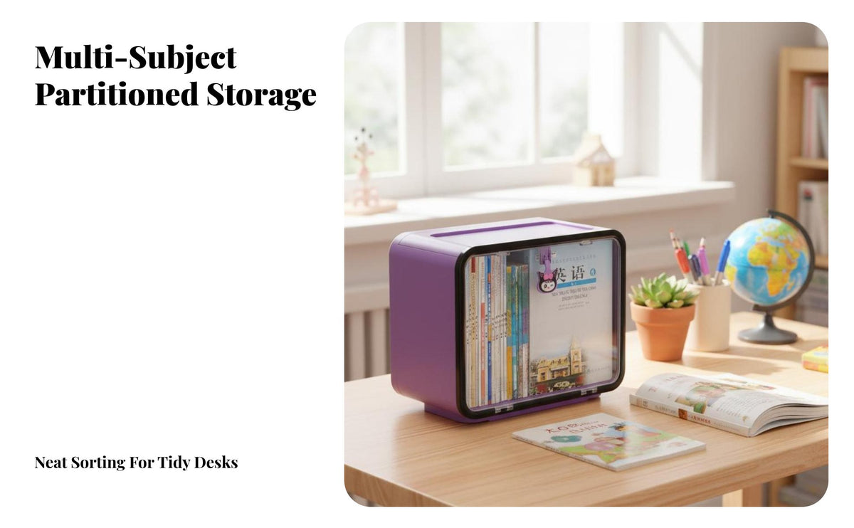 Clear View Stackable Book Bin Space-Saving Handled Storage Bin Large Capacity Desktop Organizer Multi-Purpose for Children, Office Workers, Study Desk, Classroom, Playroom, Shelves