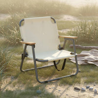 Portable Camping Chair Foldable Folding with Wooden Armrests No Assembly Required Beach Outdoor Chair for Anglers, Patio