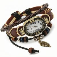 Handmade Leather Bracelet Watch Adjustable Band Oval Dial Bracelet Watch Gold-Tone Frame