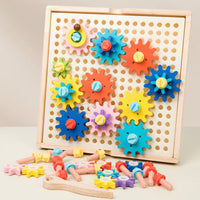 Wooden Gear Puzzle Threaded Pegs Gear Assembly Toy Peg Board Puzzle Fine Motor Skills Problem Solving for Preschoolers