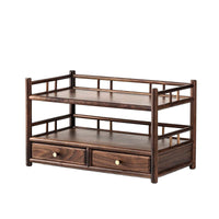 Walnut Wood Storage Rack with Drawer for Tea Set and Decor