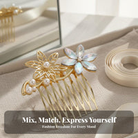 Decorative Hair Comb Foliage and Flower Design Crystal Hair Comb Shimmering Crystal S Elegant Design for Nuptial Celebrant