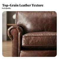 Vintage Leather Loveseat Top-Grain Cowhide Sofa Retro Western design Living Room Furniture for Homeowners, Families, Cigar Lounge, Hotel Lobby, Office