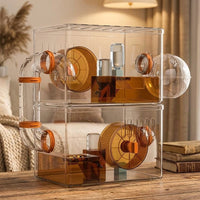 Luxury Hamster Cage with 2 Levels, Rectangular Acrylic Hamster Cage in Modern Style, Detachable Transparent Hamster Cage for Dwarf Hamster Mice