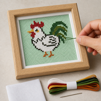 2026 New Framed Cross Stitch Kit for Beginners - Lucky Rooster Design