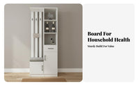 Multi-Functional Design Entryway Shoe Cabinet with Bench Tempered Glass Doors Entryway Shoe Storage Bench Sturdy Construction Mudroom Storage Cabinet Thick Padded Cushion for Apartment Dwellers, Families, Homeowners, Foyer, Hallway, Living Room