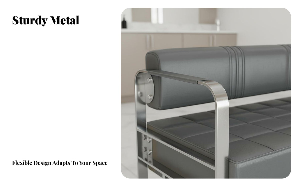 Salon Waiting Sofa Easy to Clean Stainless Steel Frame Bench Sturdy Construction Waiting Room Bench for Guests, Barber Shop, Reception Area, Hospital