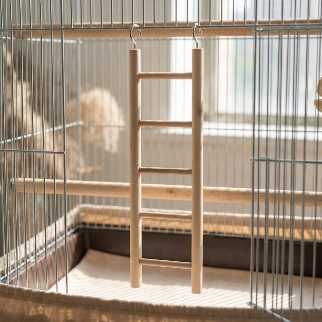 Climbing Ladder and Parrot Swing for Parakeets and Cockatiels, Wood Hanging Bird Ladder, Wooden Pet Bird Toy for Cage Exercise and Play