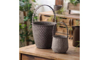 2 piece Rustic Floral Container Vintage Look Distressed Iron Vase with Handles Farmhouse Floral Bucket for Photo Prop, Tabletop