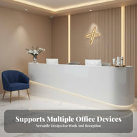 Curved Reception Desk Ambient Lighting Glossy Cashier Counter Easy to Clean Modern Front Counter for Receptionists, Business Owners, Retail Store