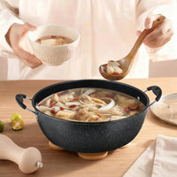 Induction Hob Cooking Pots in Iron Style, Fine Iron Noodle Pot for Korean Ramen, Large Soup Pot with Lid for Stew, Home Family Cookware