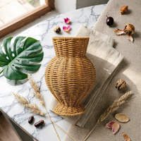 Rattan Vase Handwoven Handmade Woven Vase Artistic Weave for Tabletop